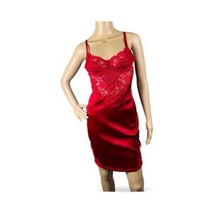 Tic‎ Toc Lingerie Nightie Womens Medium Red Lace Front Underwire Slip Dress Sexy